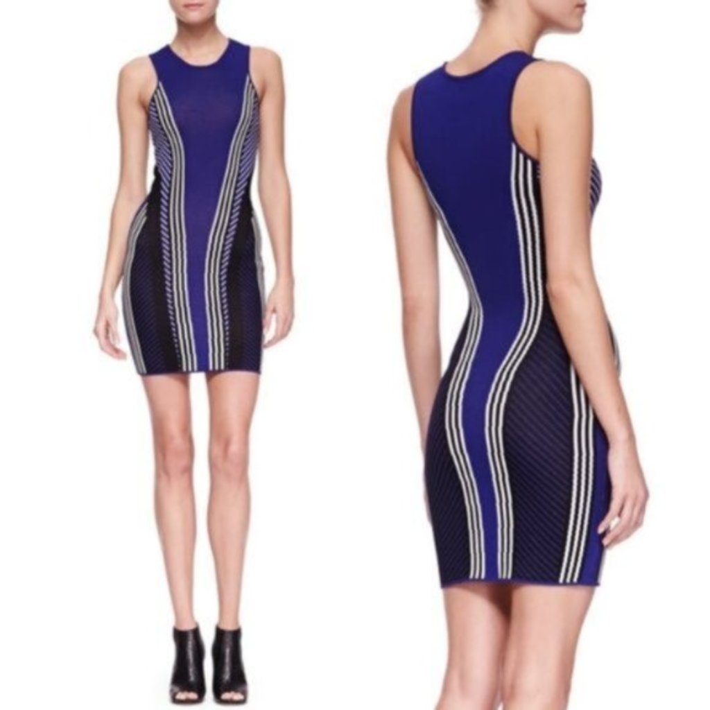 Ohne Titel Sleeveless Vertical Stripe Geometrical Print Knit Dress Bodycon Hoco